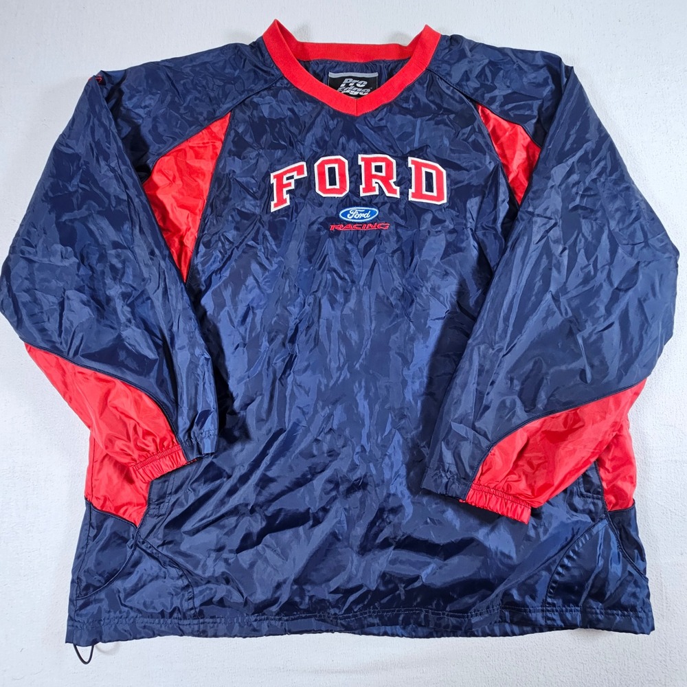 Pro Edge Ford Racing Windbreaker Mens XL Navy Red Colorblock V-Neck Pullover